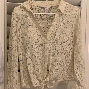 Candies tie frt lace blouse L juniors